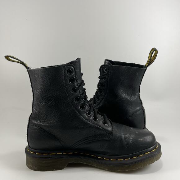 Dr Martens Doc Pascal Combat Boots Womens Size 6 Black Pebbled Leather 8-Eye - Picture 5 of 11